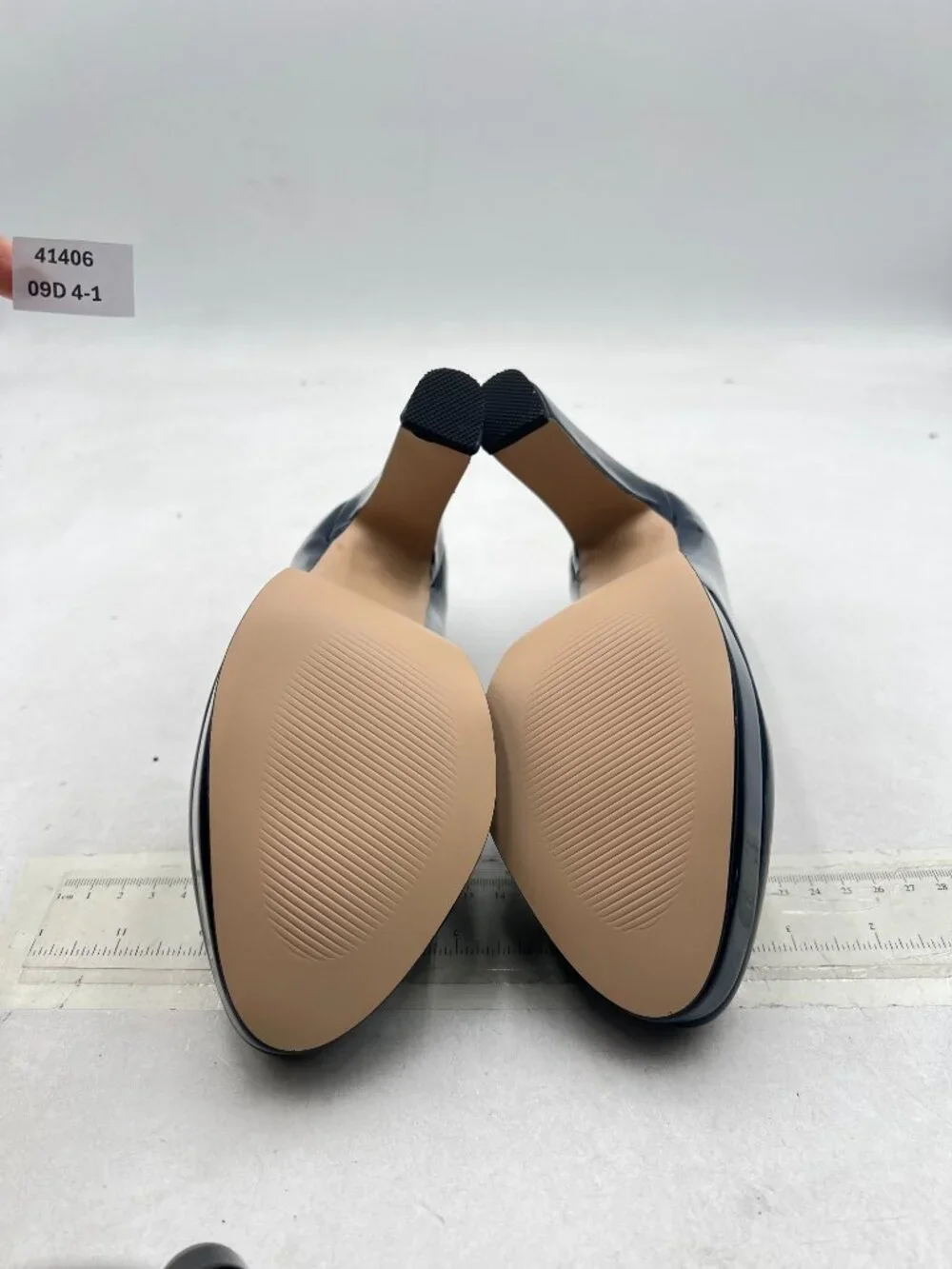 miss left Navy  Low Platform Chunky High Heel Slip On Closed Round Toe Pump